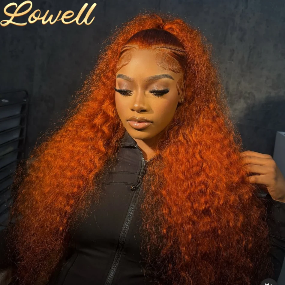 30Inch Orange Ginger Water Wave Lace Front Wigs 13x4 13x6 #350 Colored Wigs Brazilian Human Hair Deep Wave Curly Wigs 260Density