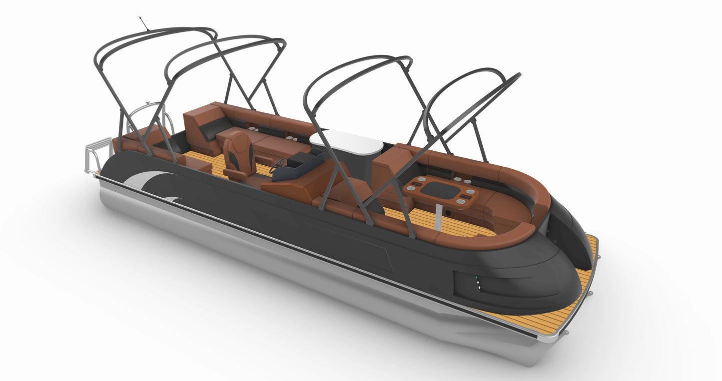 Luxury Pontoon Yacht with Outboard Motor – Fiberglass Hull Party Boat