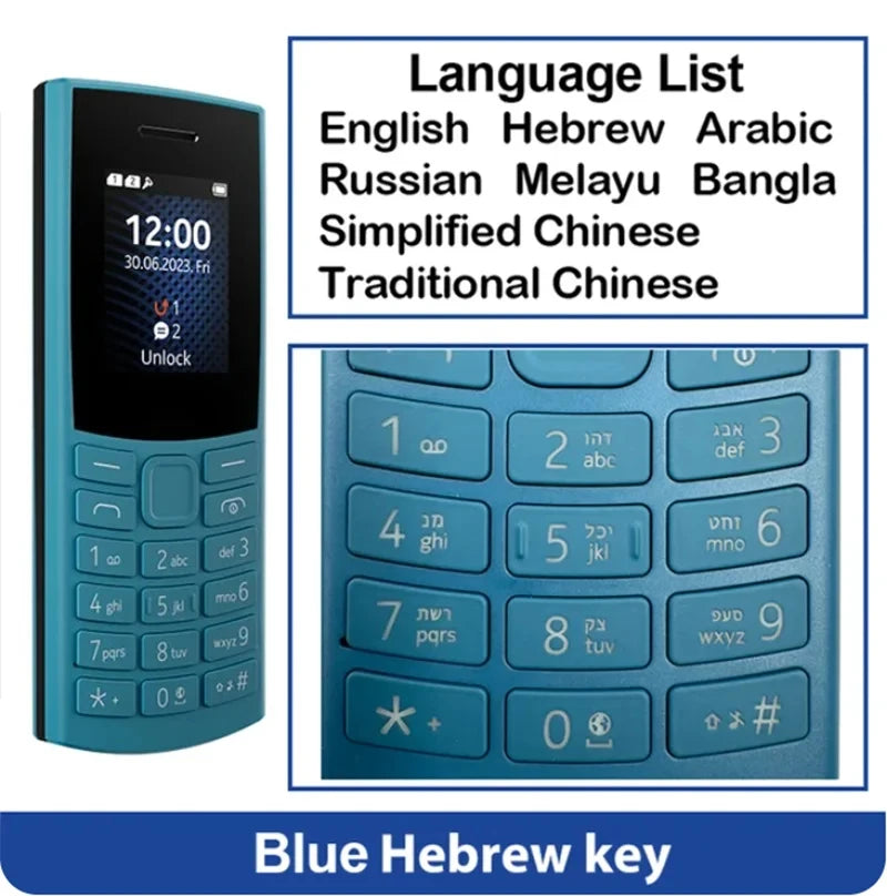 Finland Made 105 2023 Bluetooth 5.0 Feature Phone 4G net Dual SIM 1.8" Battery FM Radio Call Recording Hebrew Key use phone