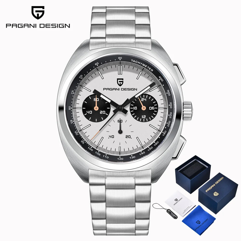 PAGANI DESIGN 2026 New Panda Dial Men's Watch Luxury Sapphire Glass Quartz Watch For Men Japanese Vk63 Sports Chronograph  Watch