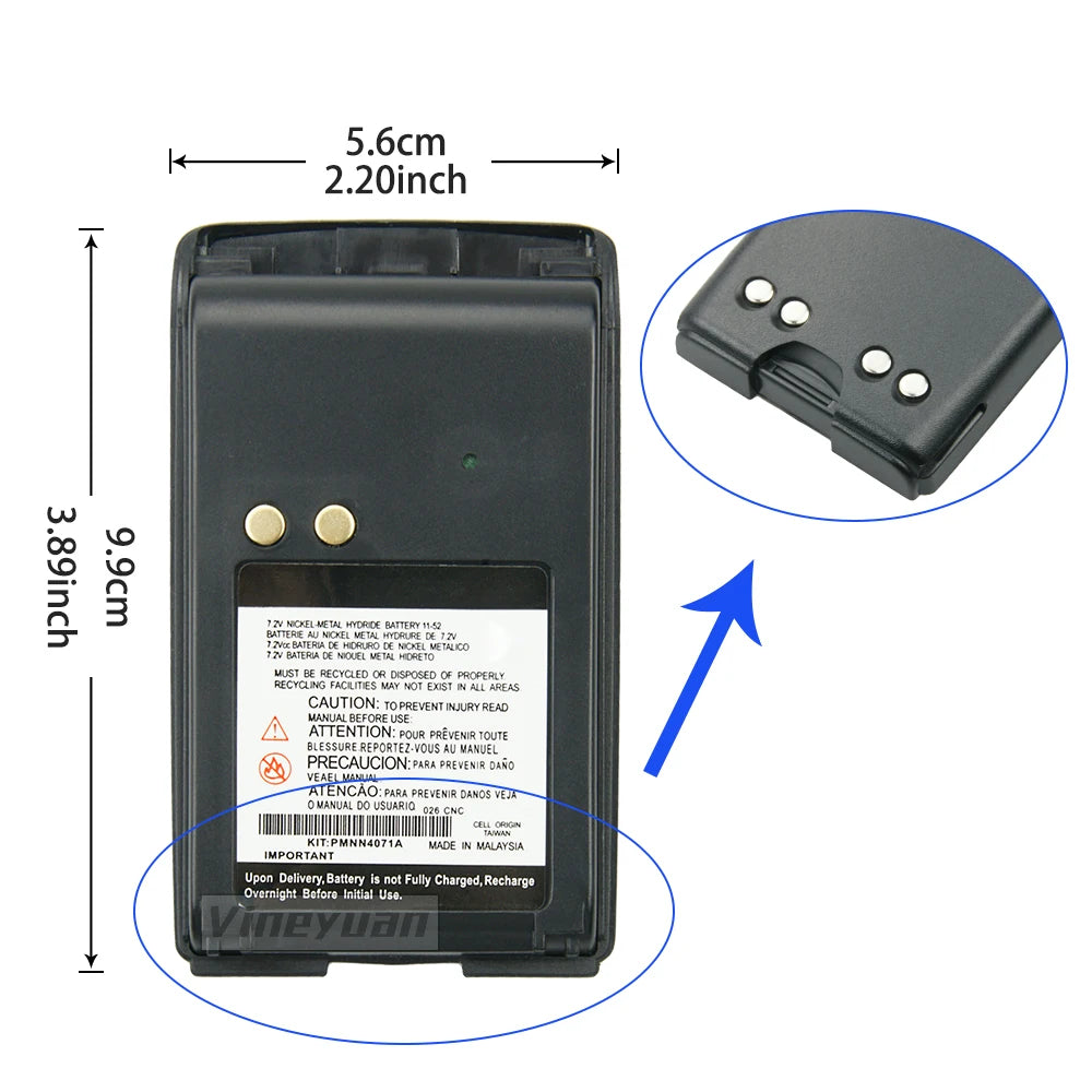 10PCS PMNN4071A 7.2V 1800mAh Ni-MH Replacement Battery for Motorola Mag One A8 A6  BPR40 PMNN4071 PMNN4071AR Two Way Radios