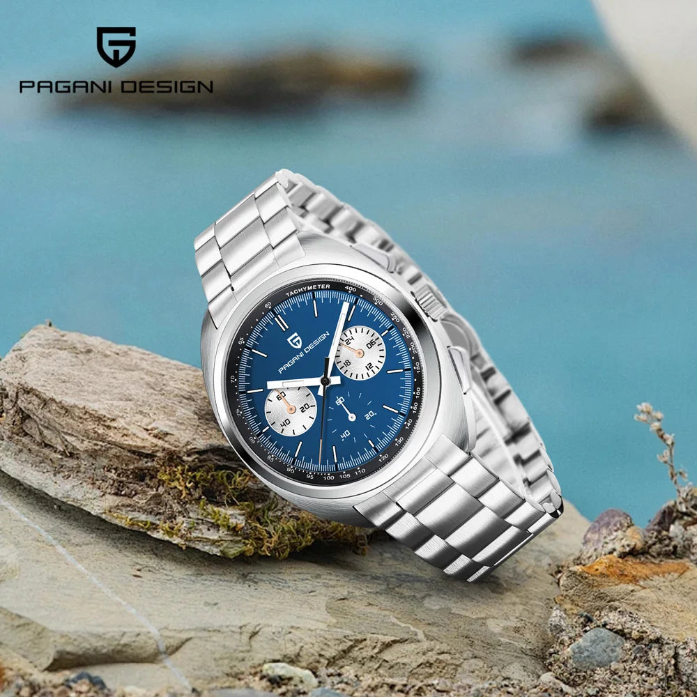 PAGANI DESIGN 2026 New Panda Dial Men's Watch Luxury Sapphire Glass Quartz Watch For Men Japanese Vk63 Sports Chronograph  Watch