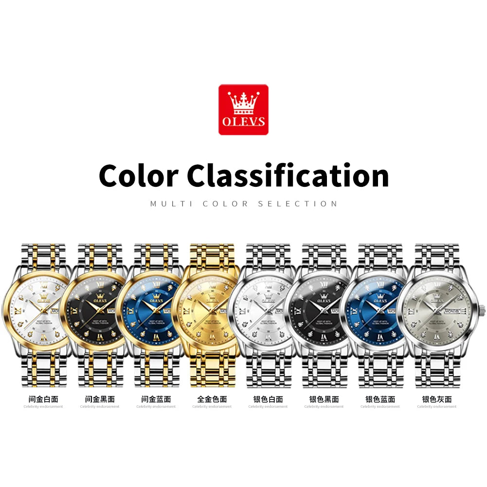 OLEVS Brand Fashion men's watches stainless steel waterproof Quartz wristwatch luminous Original watch for man Dual Calendar