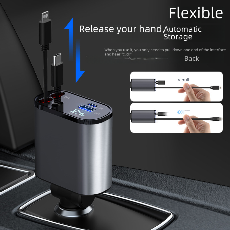 100W Metal Car Charger with USB and Type-C Adapter
