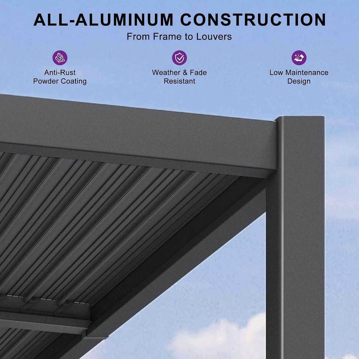 [10X12FT] Alora Modern Wall-Mounted Louvered Pergola With Aluminum Frame (SAK45912)