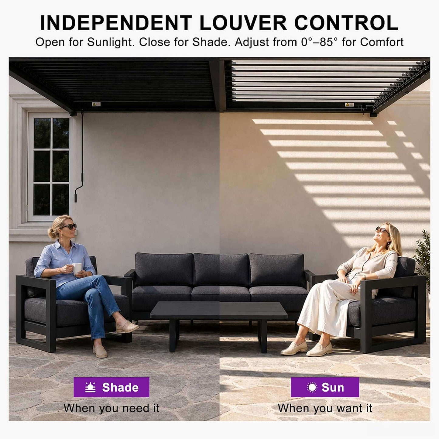 [10X12FT] Alora Modern Wall-Mounted Louvered Pergola With Aluminum Frame (SAK45912)