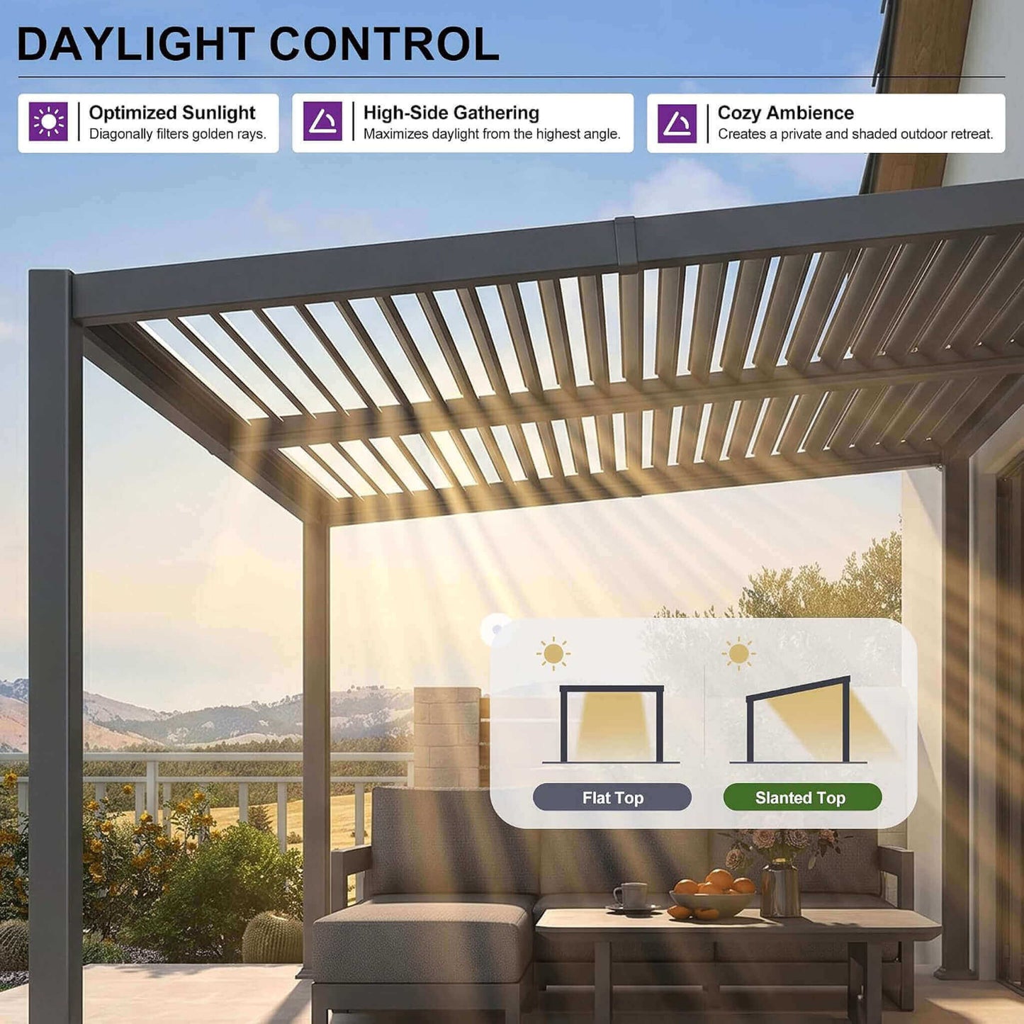 [10X14FT] Alora Modern Louvered Aluminum Pergola With Sloped Roof (SAK44815)