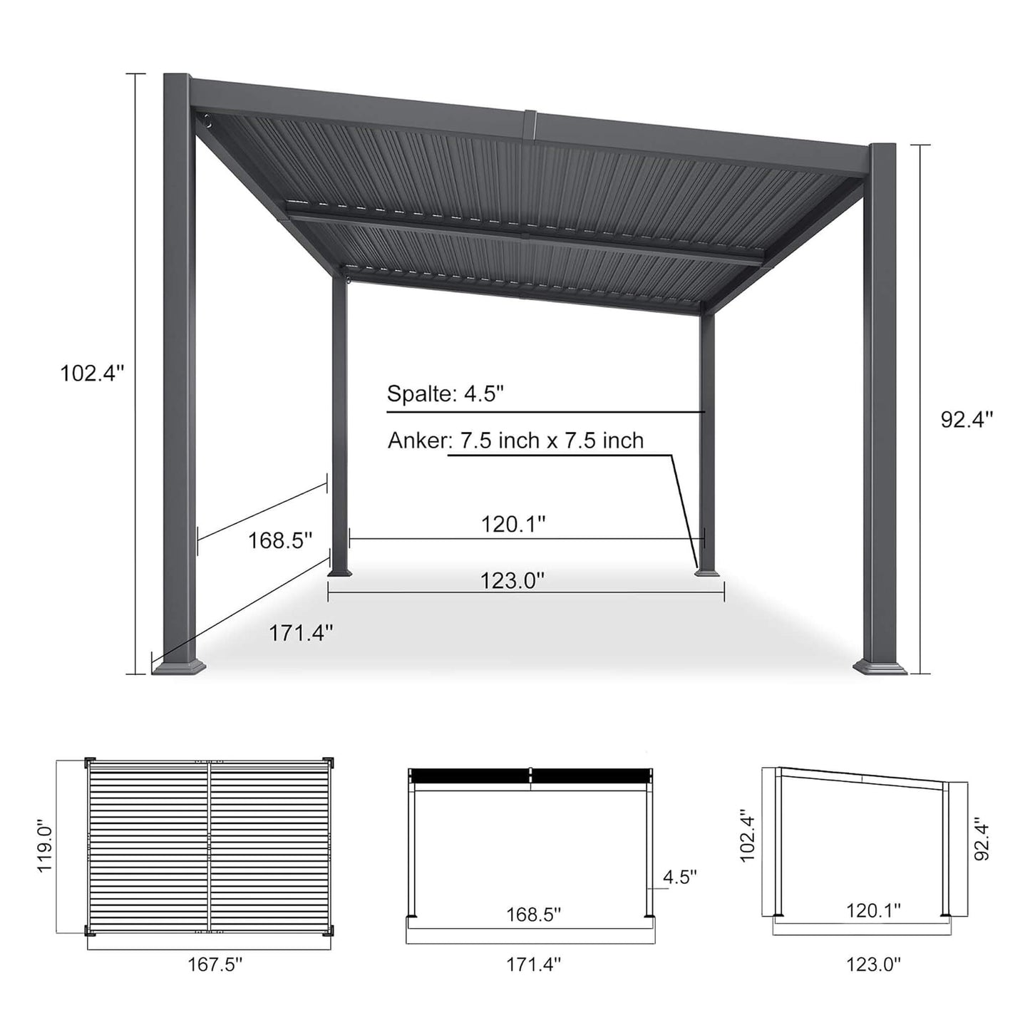 [10X14FT] Alora Modern Louvered Aluminum Pergola With Sloped Roof (SAK44815)