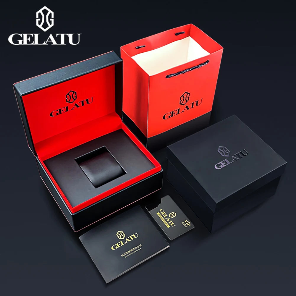 GELATU Men's Watches Trend Fashion Hollow Out Self-winding Automatic Mechanical Wristwatch Sapphire Mirror Waterproof Luminous