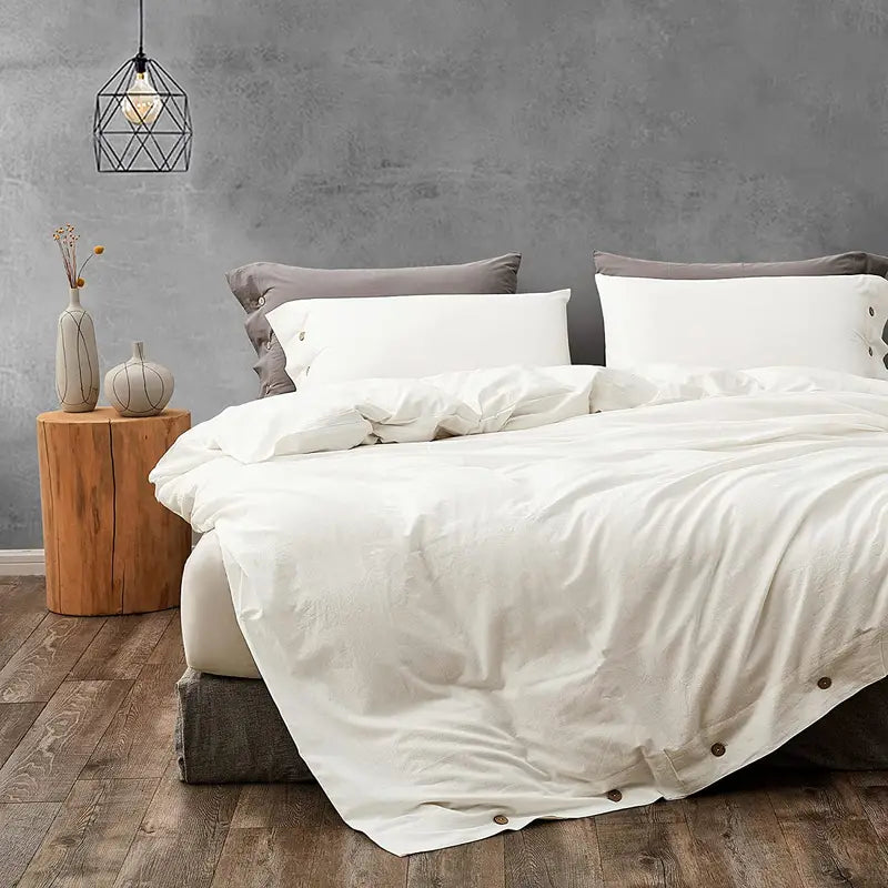 White Washed Cotton Duvet Cover Set with Pillowcases
