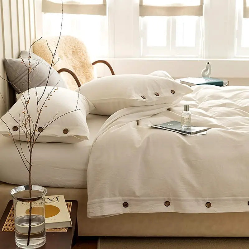 White Washed Cotton Duvet Cover Set with Pillowcases