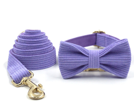 Solid Color Corduroy Pet Bow Collar and Leash Set