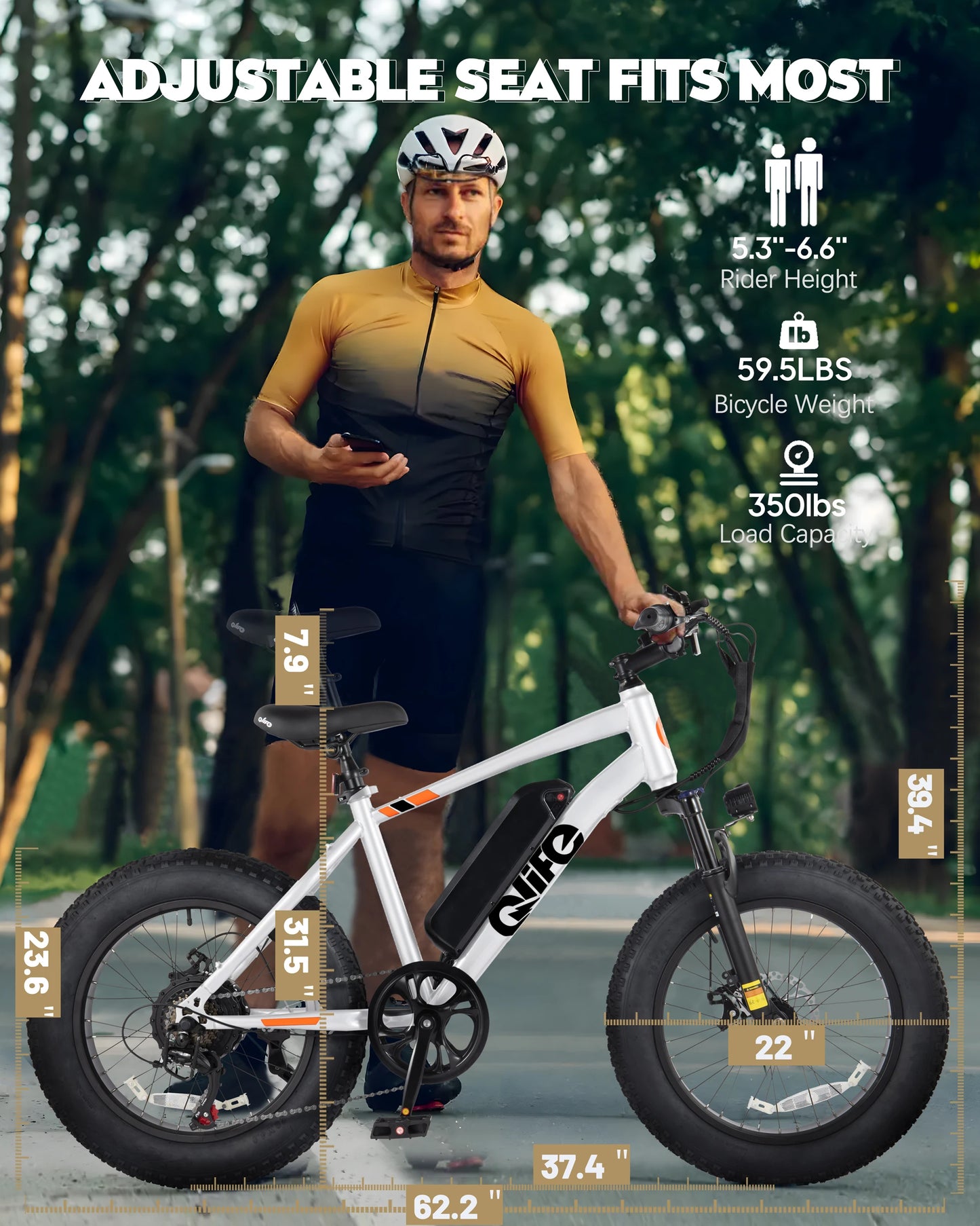 Qlife Racer Fat Tire Electric Mountain Bike – 1200W Peak, 48V, 28MPH, 55-Mile Range, 7-Speed