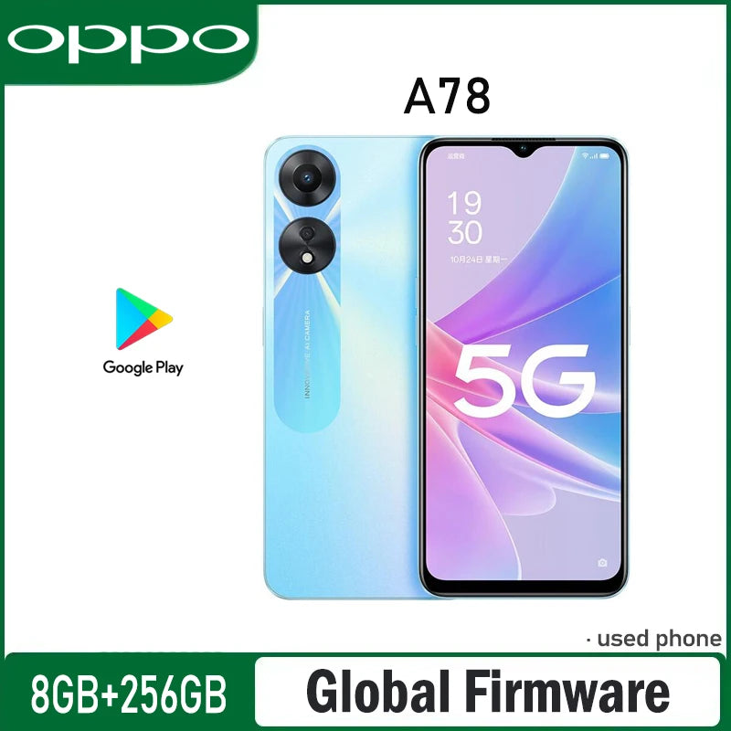 OPPO A78 5G SmartPhone Global firmware RAM 8GB ROM 256GB 50MP Android 12 MTK Dimensity 700 5000mAh CPH2491 used phone