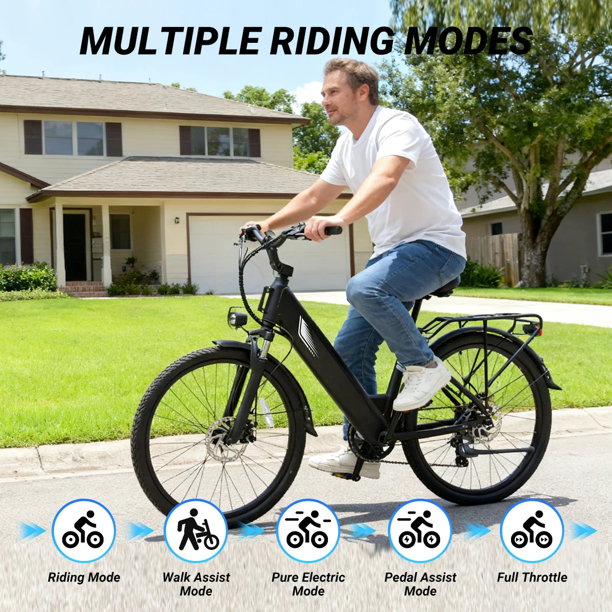 DYU C7 Electric Bicycle – 1000W Peak, 480Wh Battery, 26" City E-Bike, UL2849 Certified