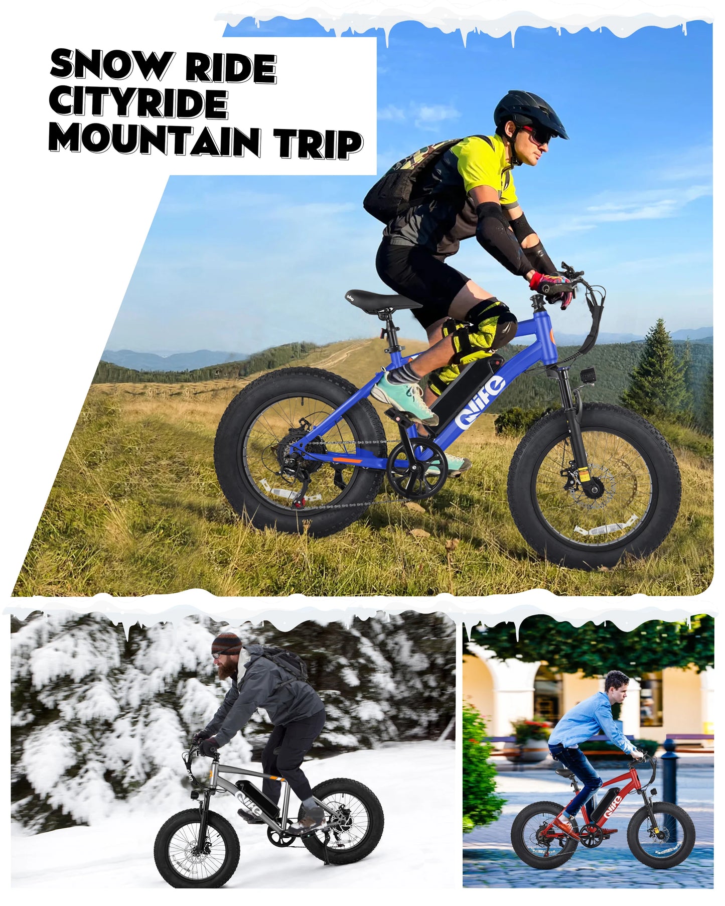 Qlife Racer Fat Tire Electric Mountain Bike – 1200W Peak, 48V, 28MPH, 55-Mile Range, 7-Speed