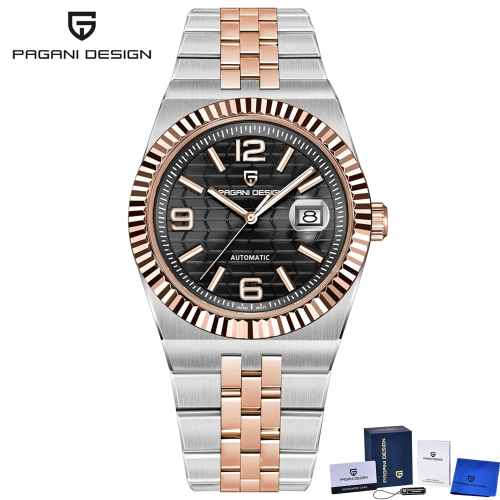 PAGANI DESIGN Men's Automatic Watch – Rose Gold, MIYOTA 8215, Sapphire Crystal, Luxury Mechanical