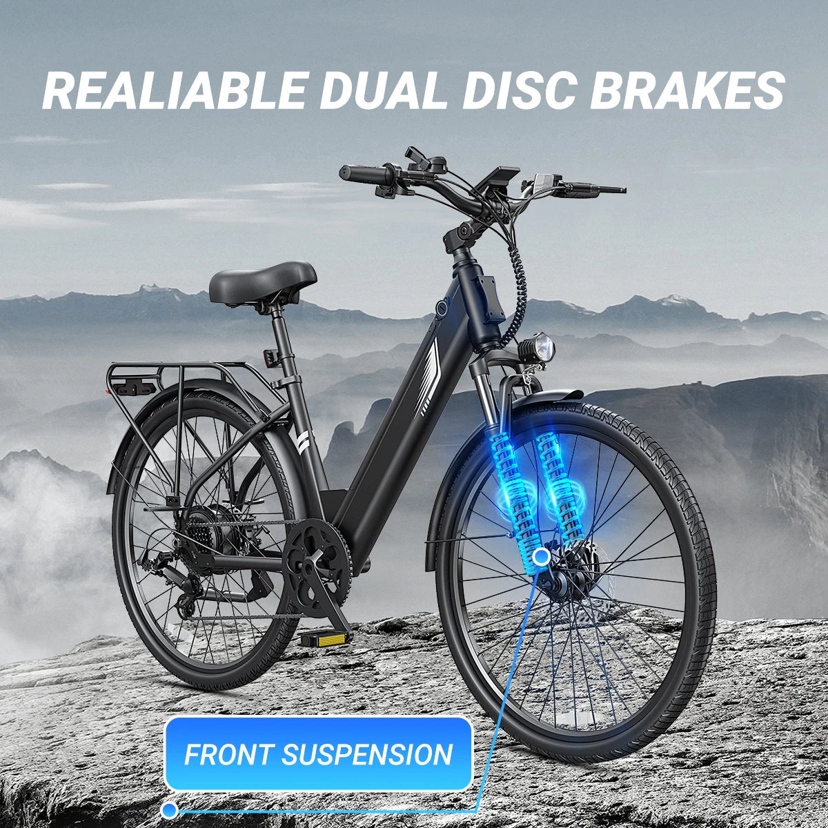 DYU C7 Electric Bicycle – 1000W Peak, 480Wh Battery, 26" City E-Bike, UL2849 Certified