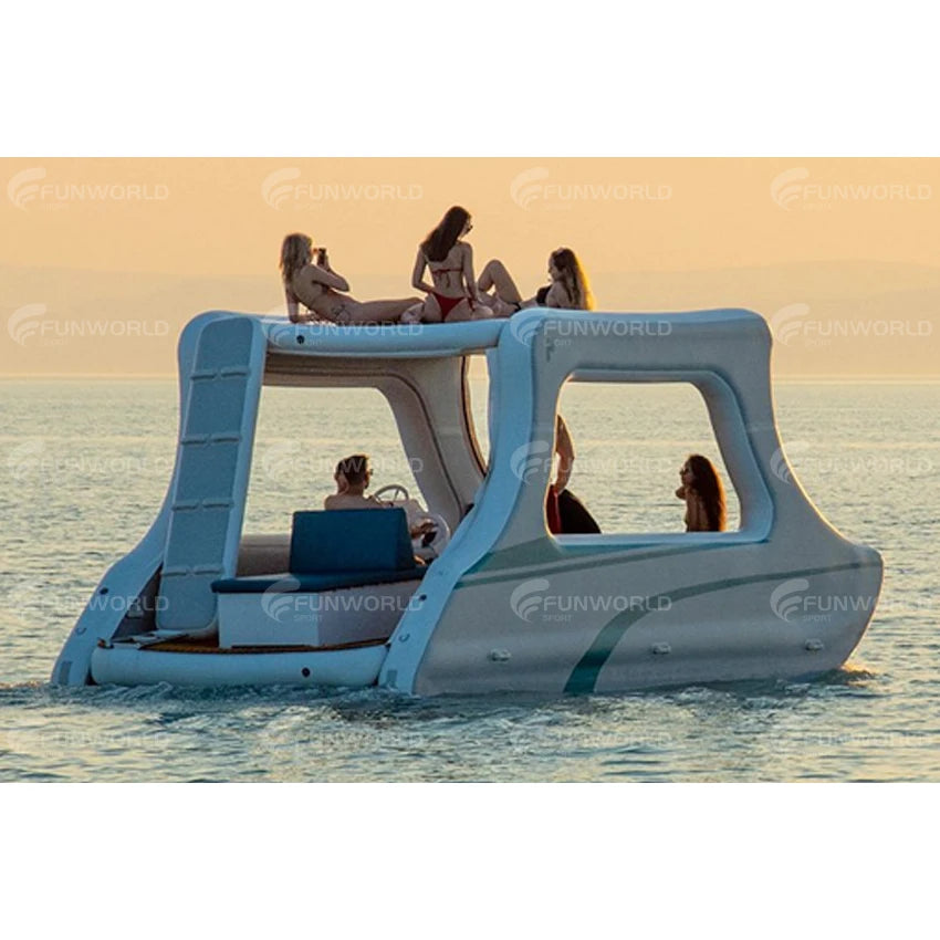 4-8 Person Inflatable Pontoon Boat – Electric Boat with Anti-Slip Floor for Fishing & Diving