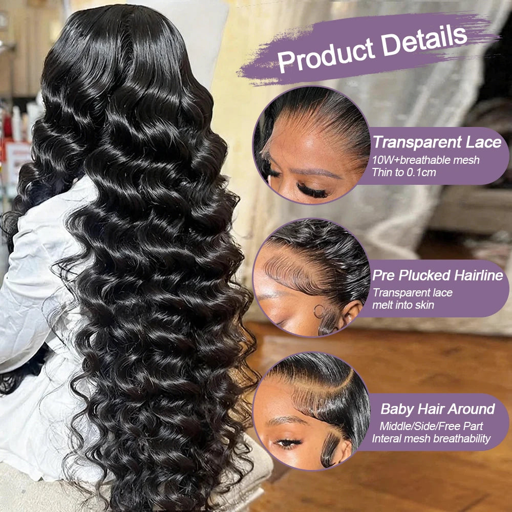 Loose Wave Human Hair Wig Lace Frontal 13X6 13X4 40 Inches Brazilian Human Hair Lace Wigs Loose Deep Wave Hd Lace Frontal Wig