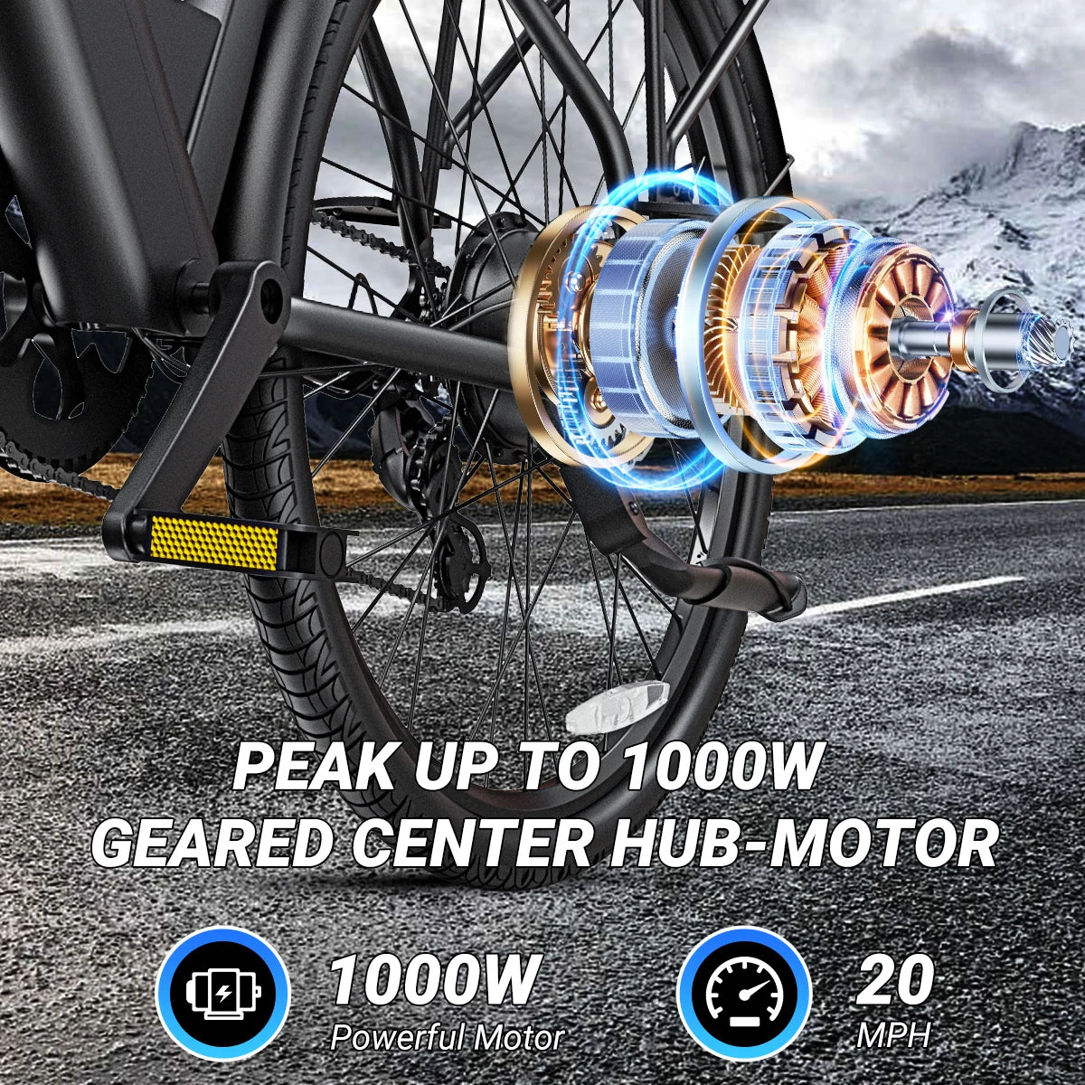 DYU C7 Electric Bicycle – 1000W Peak, 480Wh Battery, 26" City E-Bike, UL2849 Certified
