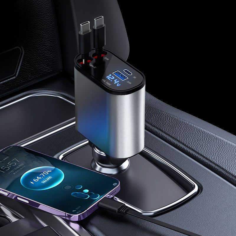 100W Metal Car Charger with USB and Type-C Adapter
