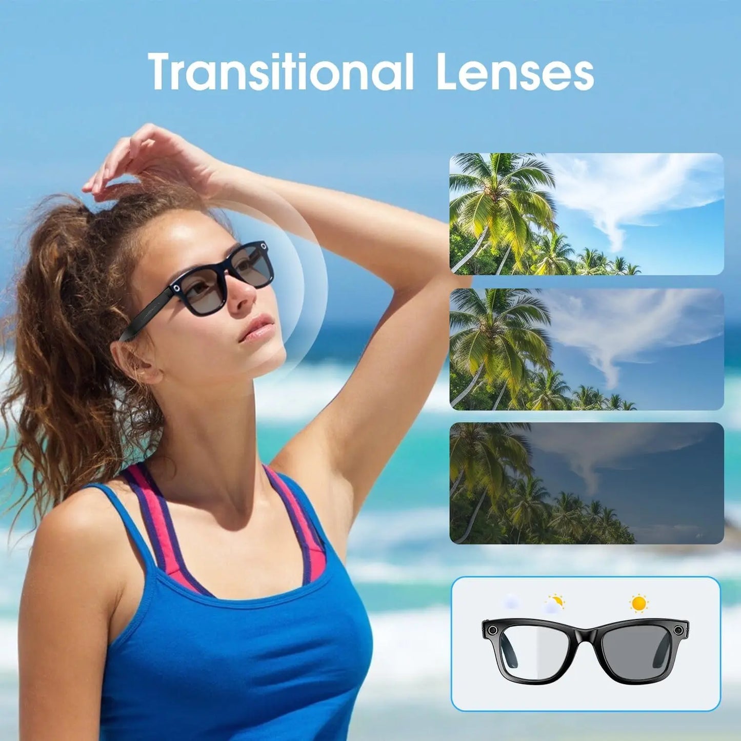 8MP AI Smart Camera Glasses – 4K Video, AI Translation, Color-Change Lenses, IP65, 32GB