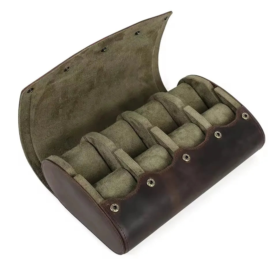 Watch Travel Case Vintage Genuine Leather Watch Roll Travel Case Organizer Display Case1/2/3/4/6/8Slots Watch Box Organizer Gift