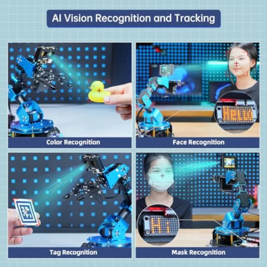 STEM Robotic Arm Kit – 6DOF Aluminum Alloy with AI Vision & Voice Control for Arduino, Scratch & Python