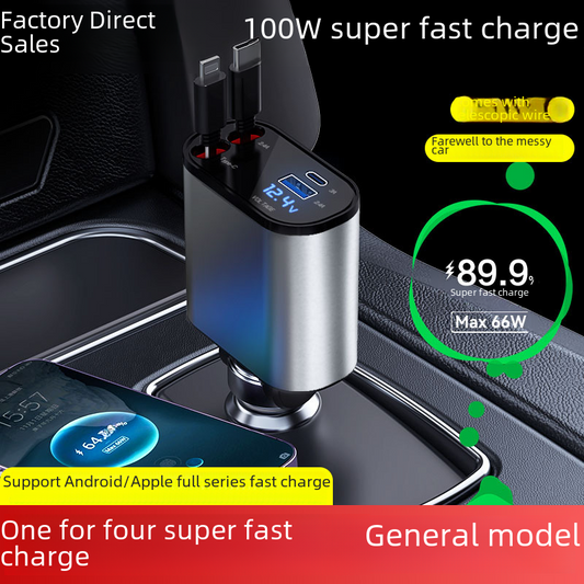 100W Metal Car Charger with USB and Type-C Adapter