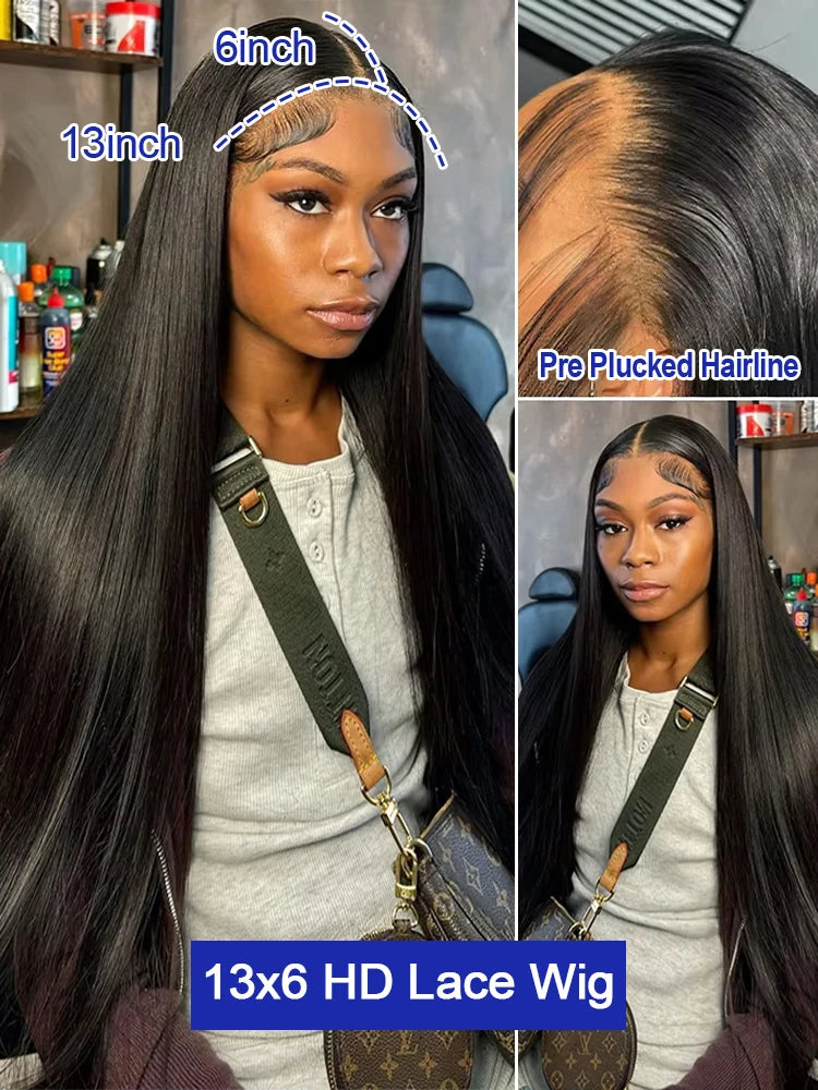 Transparent 13x6 HD Lace Front Human Hair Wigs PrePlucked For Women on Clearance Sale High 300 Density 40 Inch Bone Straight 13x4 HD Lace Front Human Hair Wig Invisible Breathable Swiss Lace Frontal Glueless Wigs For Women