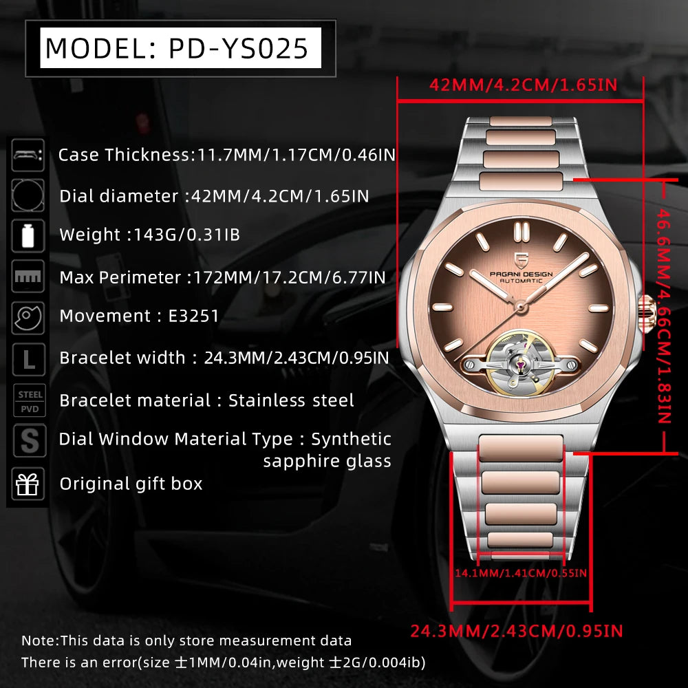 2026 Pagani design tourbillon automatic men's watches luxury sapphire mechanical men's watch luminous steel watch men's gift box