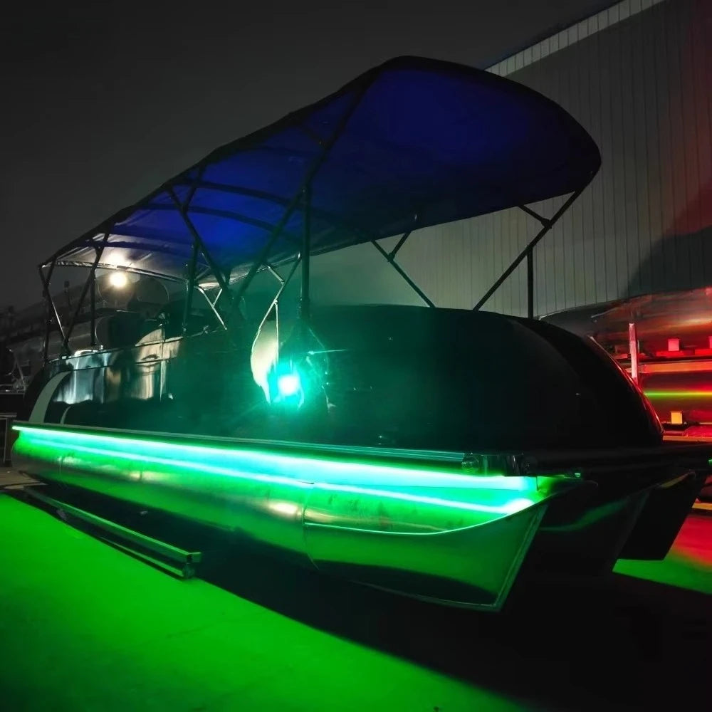 Luxury Pontoon Yacht with Outboard Motor – Fiberglass Hull Party Boat