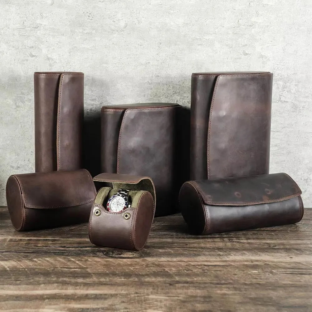 Watch Travel Case Vintage Genuine Leather Watch Roll Travel Case Organizer Display Case1/2/3/4/6/8Slots Watch Box Organizer Gift