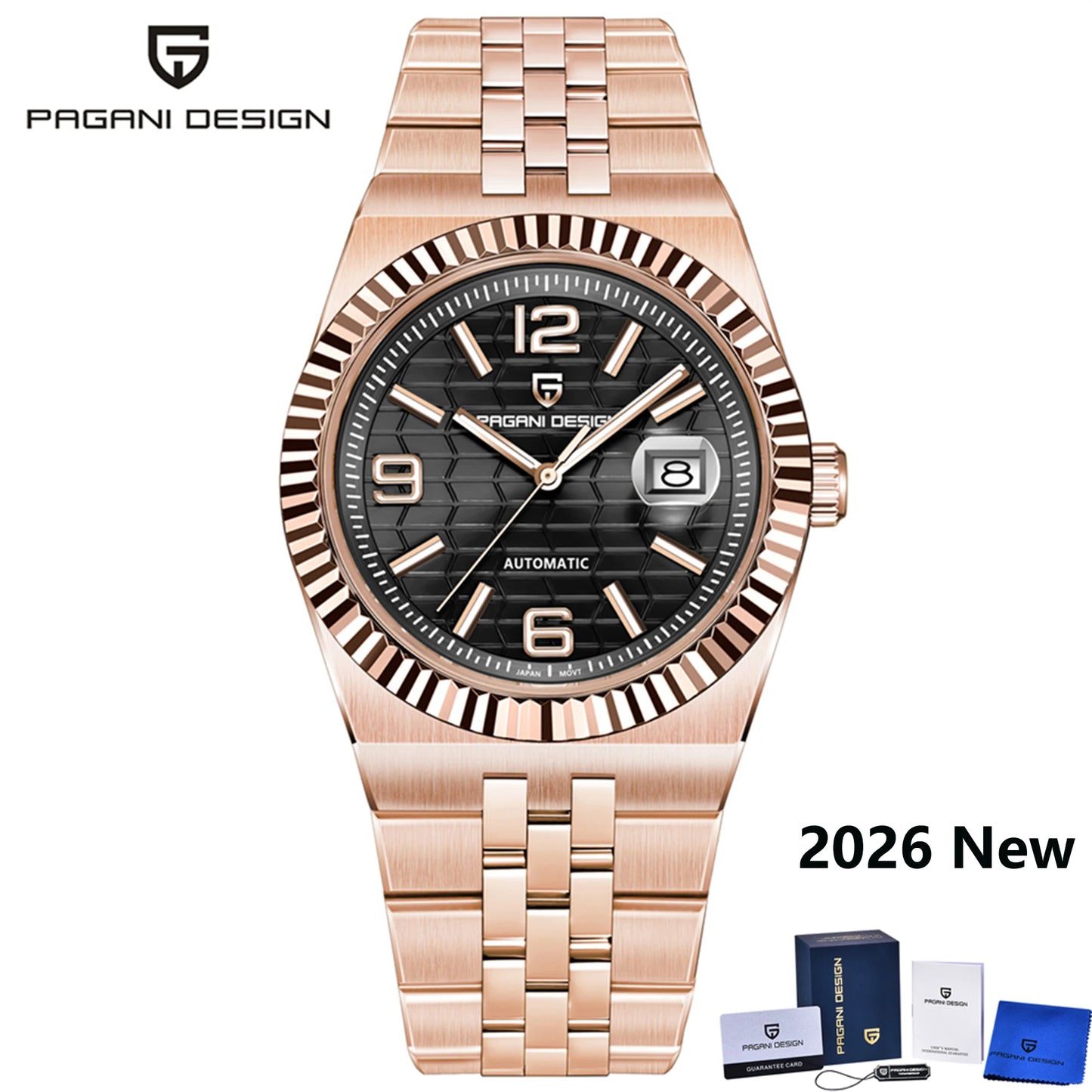 PAGANI DESIGN Men's Automatic Watch – Rose Gold, MIYOTA 8215, Sapphire Crystal, Luxury Mechanical