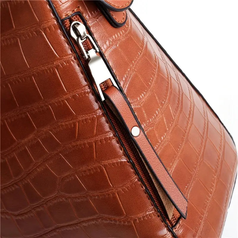 Croc-Embossed Handbag Set with Tassel Decor (4 Pieces)