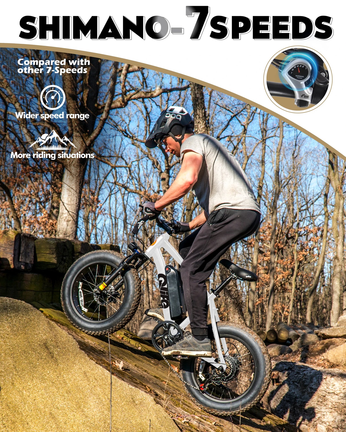 Qlife Racer Fat Tire Electric Mountain Bike – 1200W Peak, 48V, 28MPH, 55-Mile Range, 7-Speed