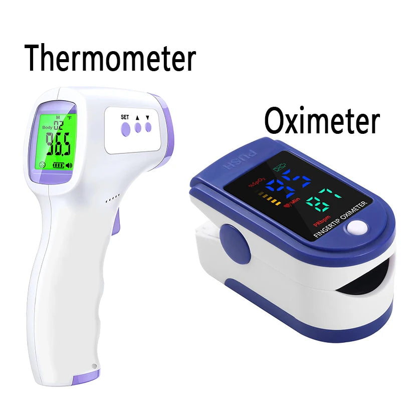 Digital Infrared Forehead Thermometer & Finger Pulse Oximeter – Non-Contact Fever & Blood Oxygen Monitor