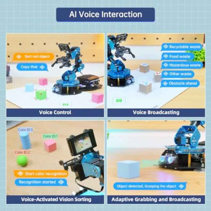 STEM Robotic Arm Kit – 6DOF Aluminum Alloy with AI Vision & Voice Control for Arduino, Scratch & Python