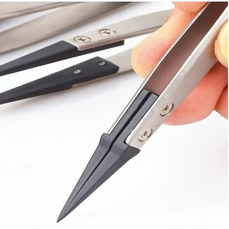 ESD-Safe Precision Tweezers – Anti-Static Heavy-Duty Metal Tips for Electronics & Jewelry Repair
