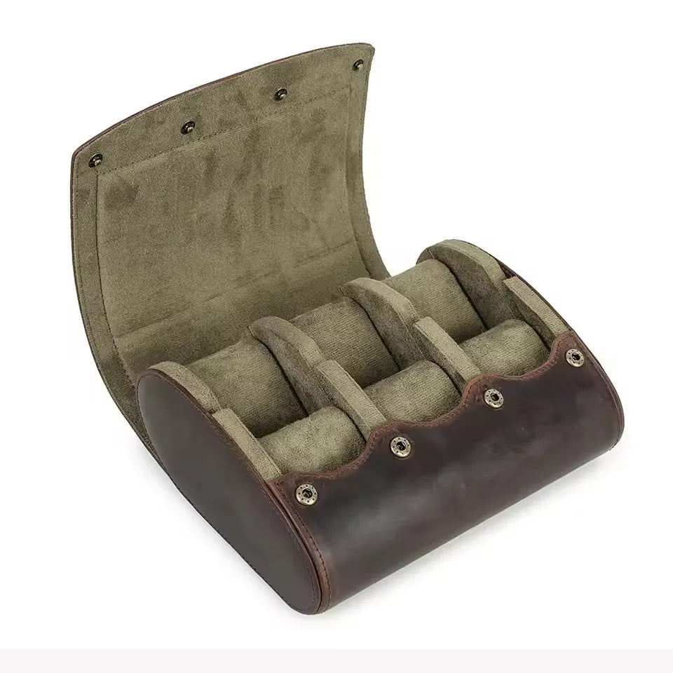 Watch Travel Case Vintage Genuine Leather Watch Roll Travel Case Organizer Display Case1/2/3/4/6/8Slots Watch Box Organizer Gift