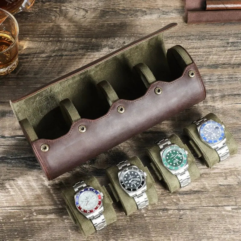 Watch Travel Case Vintage Genuine Leather Watch Roll Travel Case Organizer Display Case1/2/3/4/6/8Slots Watch Box Organizer Gift