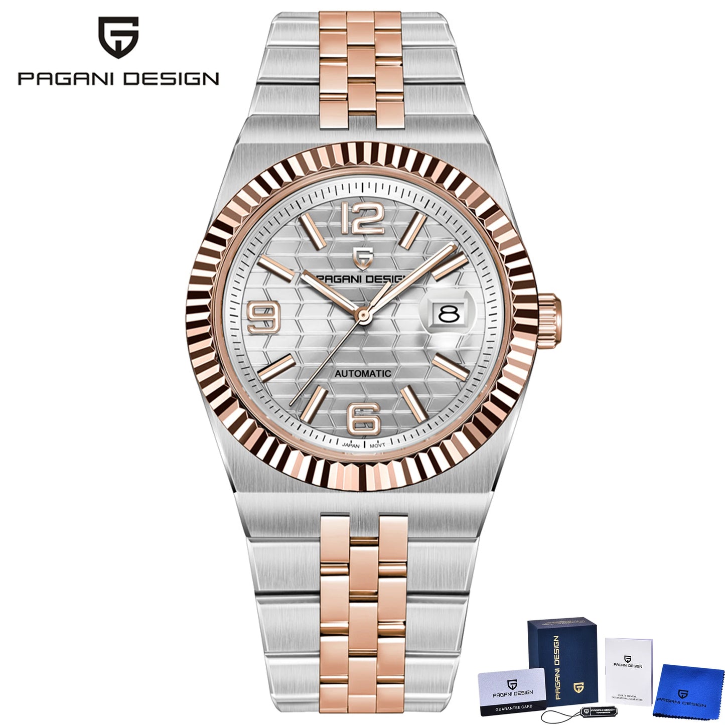 PAGANI DESIGN Men's Automatic Watch – Rose Gold, MIYOTA 8215, Sapphire Crystal, Luxury Mechanical