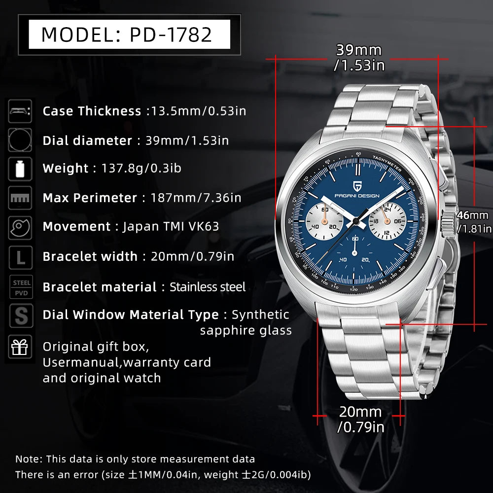 PAGANI DESIGN 2026 New Panda Dial Men's Watch Luxury Sapphire Glass Quartz Watch For Men Japanese Vk63 Sports Chronograph  Watch