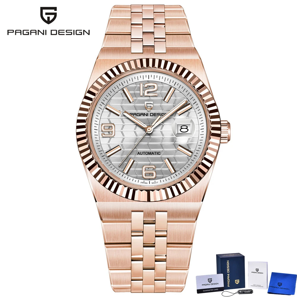PAGANI DESIGN Men's Automatic Watch – Rose Gold, MIYOTA 8215, Sapphire Crystal, Luxury Mechanical