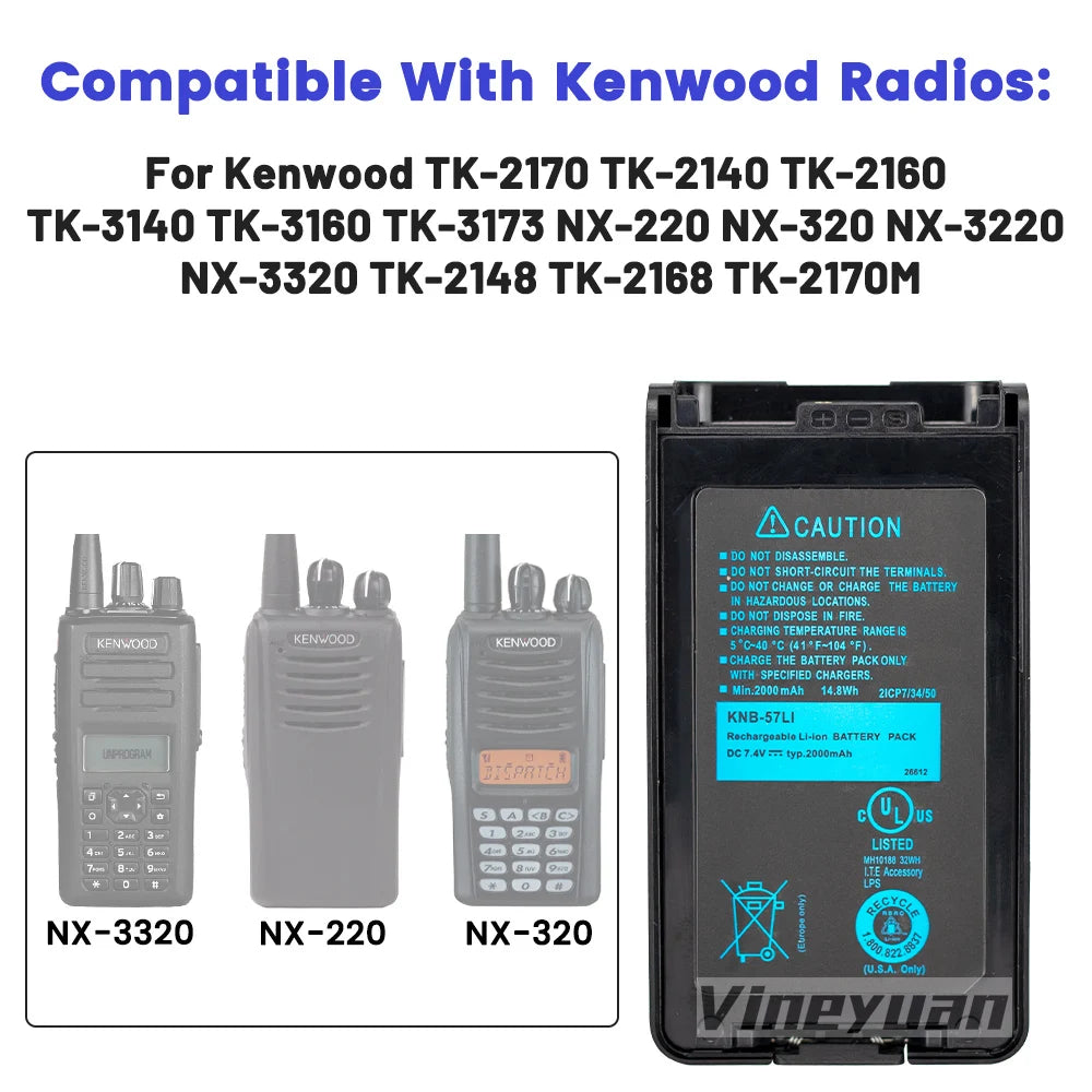 10PCS KNB-57L 2000mAh Replacement Battery for Kenwood NX-220 NX-320 TK-2140 TK-3160 TK-2170 TK-3140 KNB-55L KNB-35 Two Way Radio