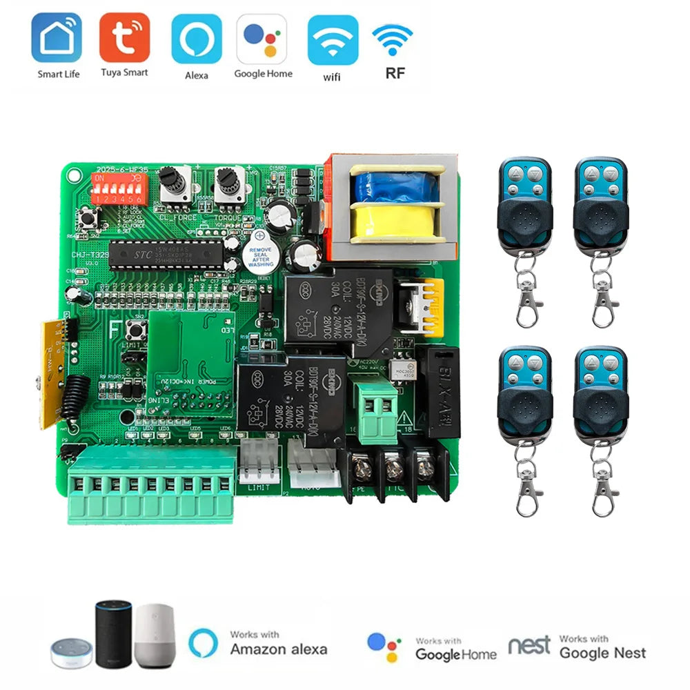 220V-230V AC Sliding Gate Motor Control Board WiFi Tuya Smart App LED Indicator Electric Door Motor with 433mhz Remote Control