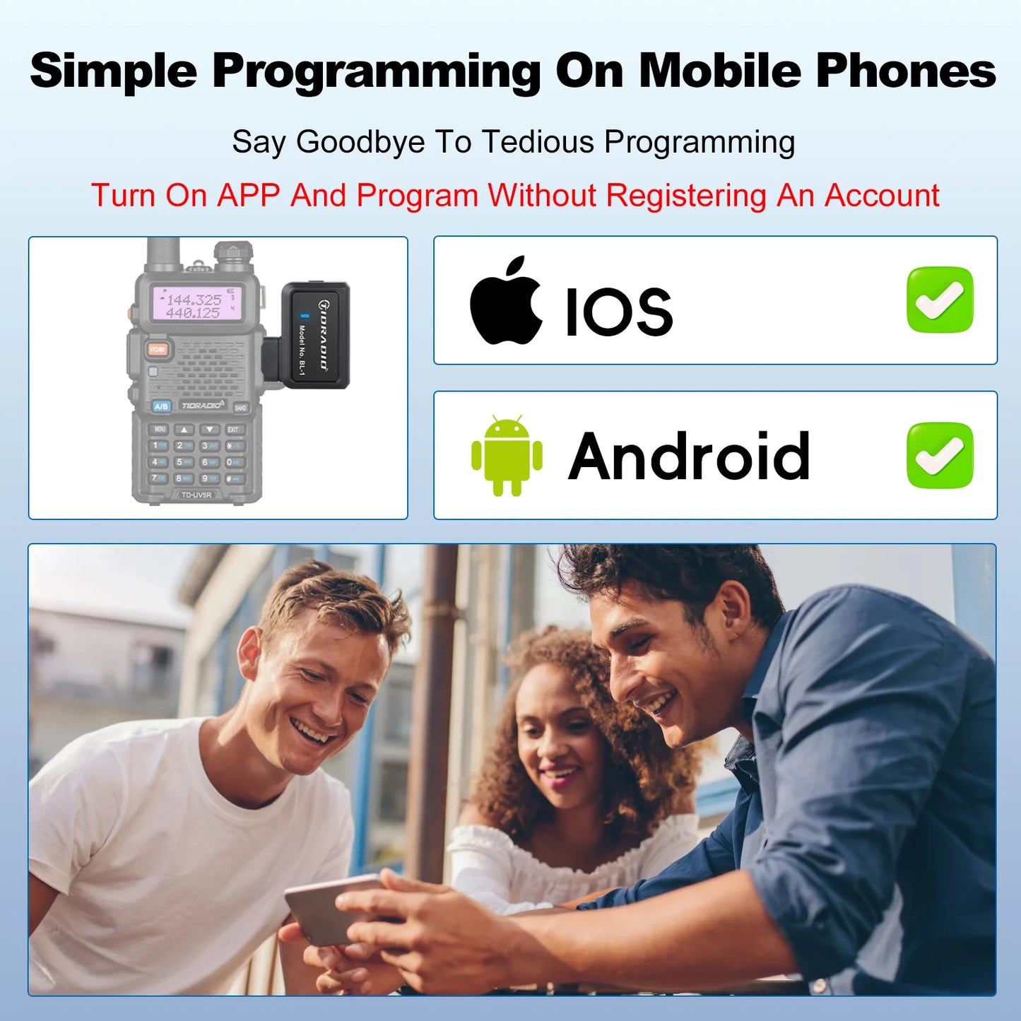 TIDRADIO Wireless Programmer Phone Programming for Walkie Talkie Multiple Model Search Repeaters For Quansheng UVK5 BF UV-5R