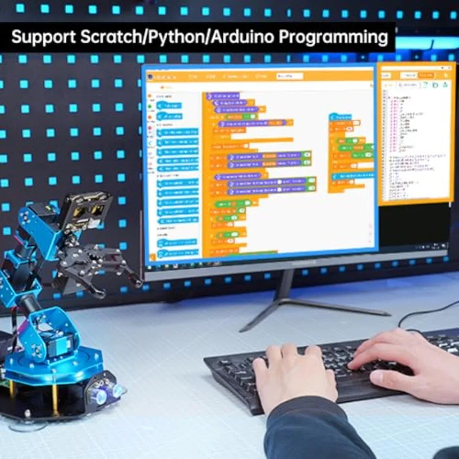 STEM Robotic Arm Kit – 6DOF Aluminum Alloy with AI Vision & Voice Control for Arduino, Scratch & Python