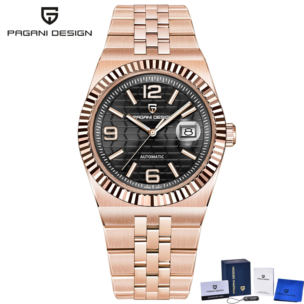 PAGANI DESIGN Men's Automatic Watch – Rose Gold, MIYOTA 8215, Sapphire Crystal, Luxury Mechanical